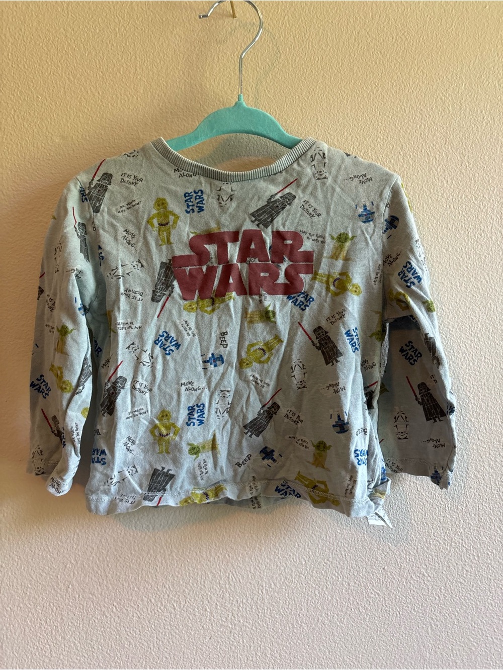 Zara X Star Wars Kids Long-Sleeve Tee in Light Blue with Red Logo